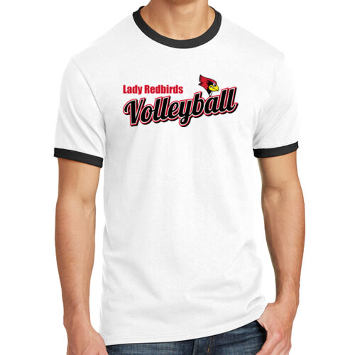 Fan of Mayo Lady Redbirds Volleyball Design 3 on a Port & Co ®  - Core Cotton Ringer Tee Thumbnail